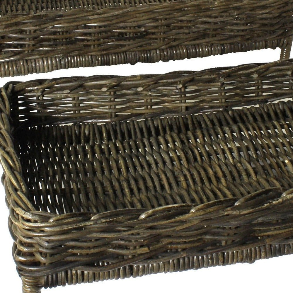Set of Two Brown Rattan Trays-2