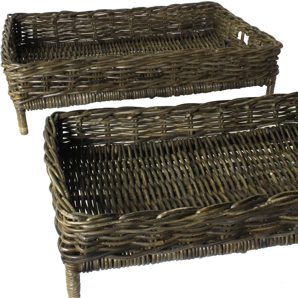 Set of Two Brown Rattan Trays-3