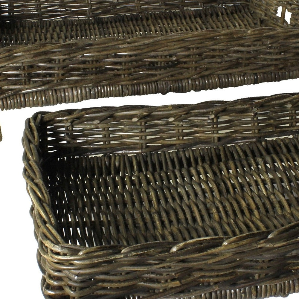Set of Two Brown Rattan Trays-4