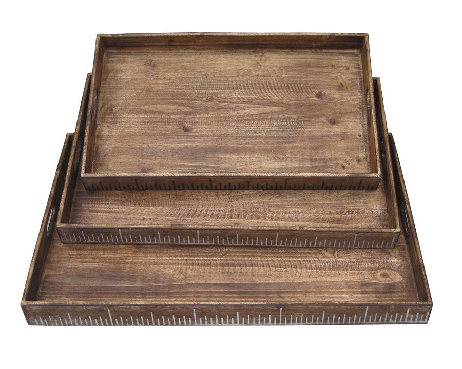 19" x 12" Brown Wood Tray Set