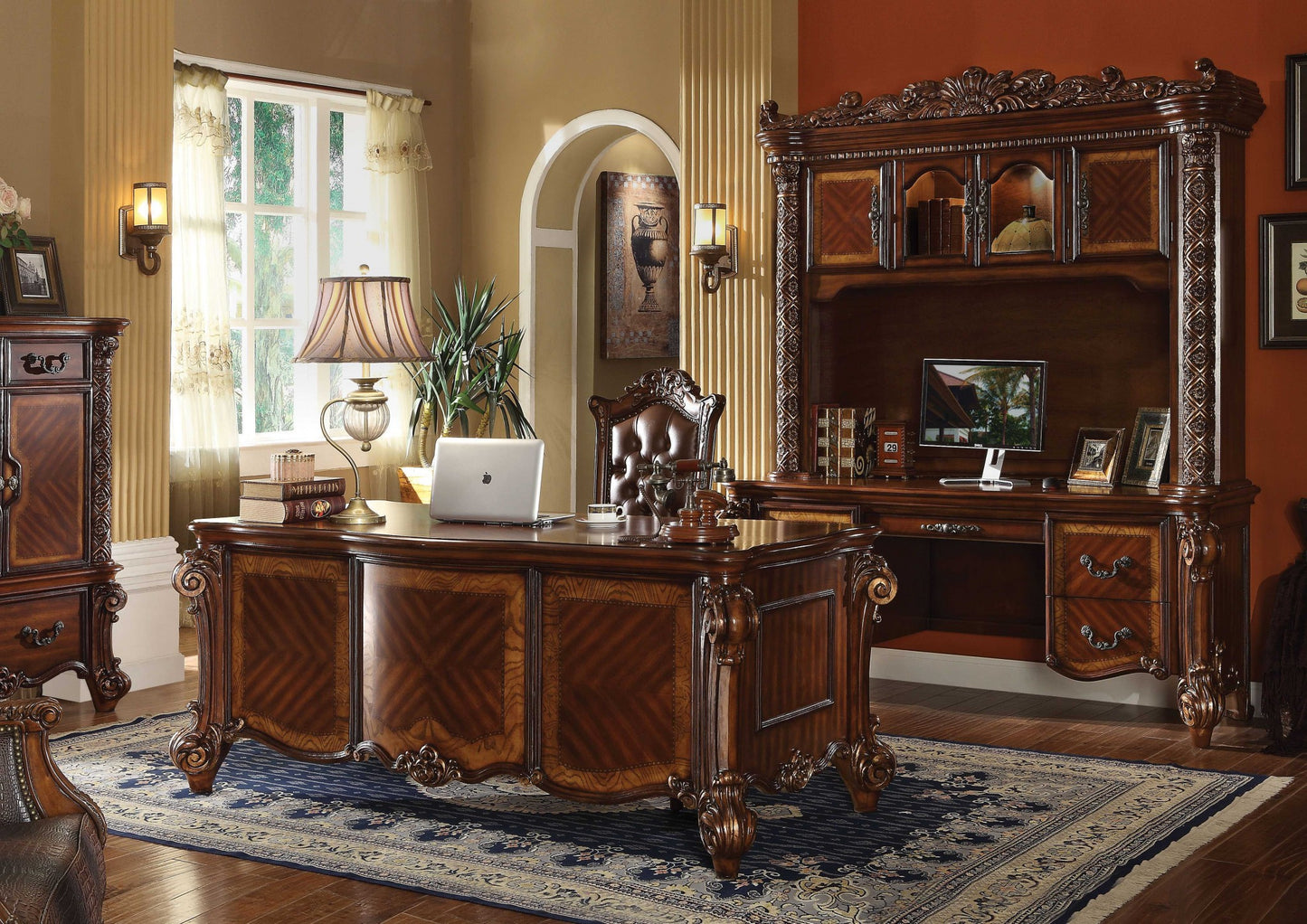 37" X 74" X 31" Cherry Wood Poly Resin Executive Desk-1