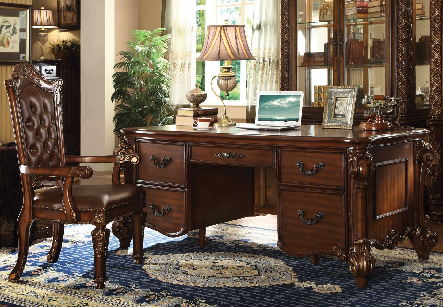37" X 74" X 31" Cherry Wood Poly Resin Executive Desk-2
