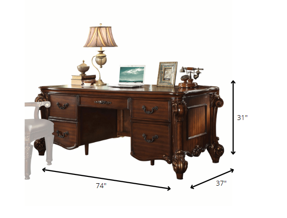 37" X 74" X 31" Cherry Wood Poly Resin Executive Desk-3
