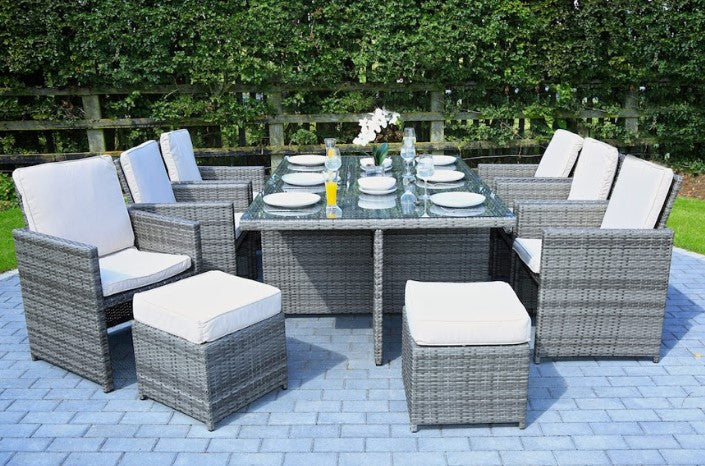 129" X 76" X 46" Gray 11Piece Outdoor Dining Set with Cushions-1