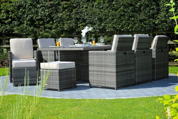 129" X 76" X 46" Gray 11Piece Outdoor Dining Set with Cushions-3