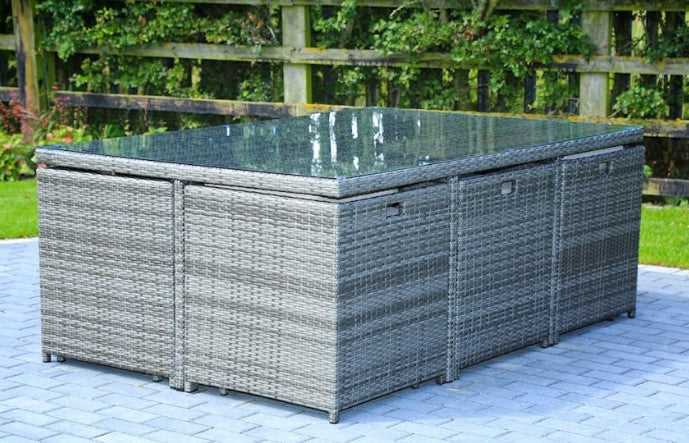 129" X 76" X 46" Gray 11Piece Outdoor Dining Set with Cushions-4