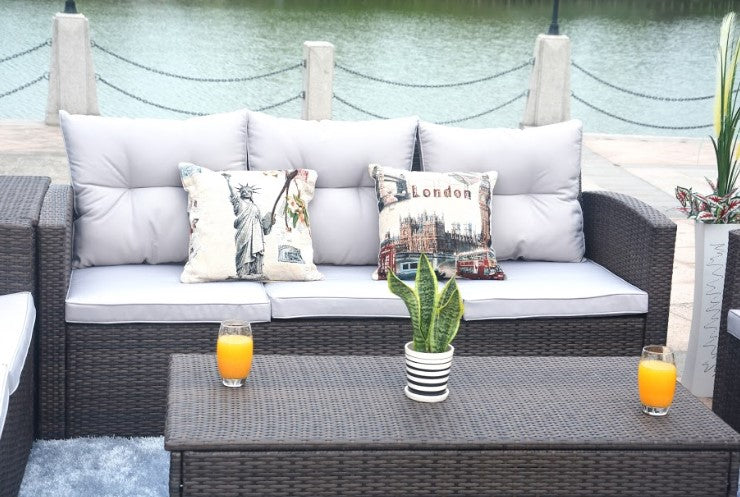 118.56" X 31.59" X 14.82" Brown 6-Piece Patio Conversation Set with Cushions and Storage Boxs-2
