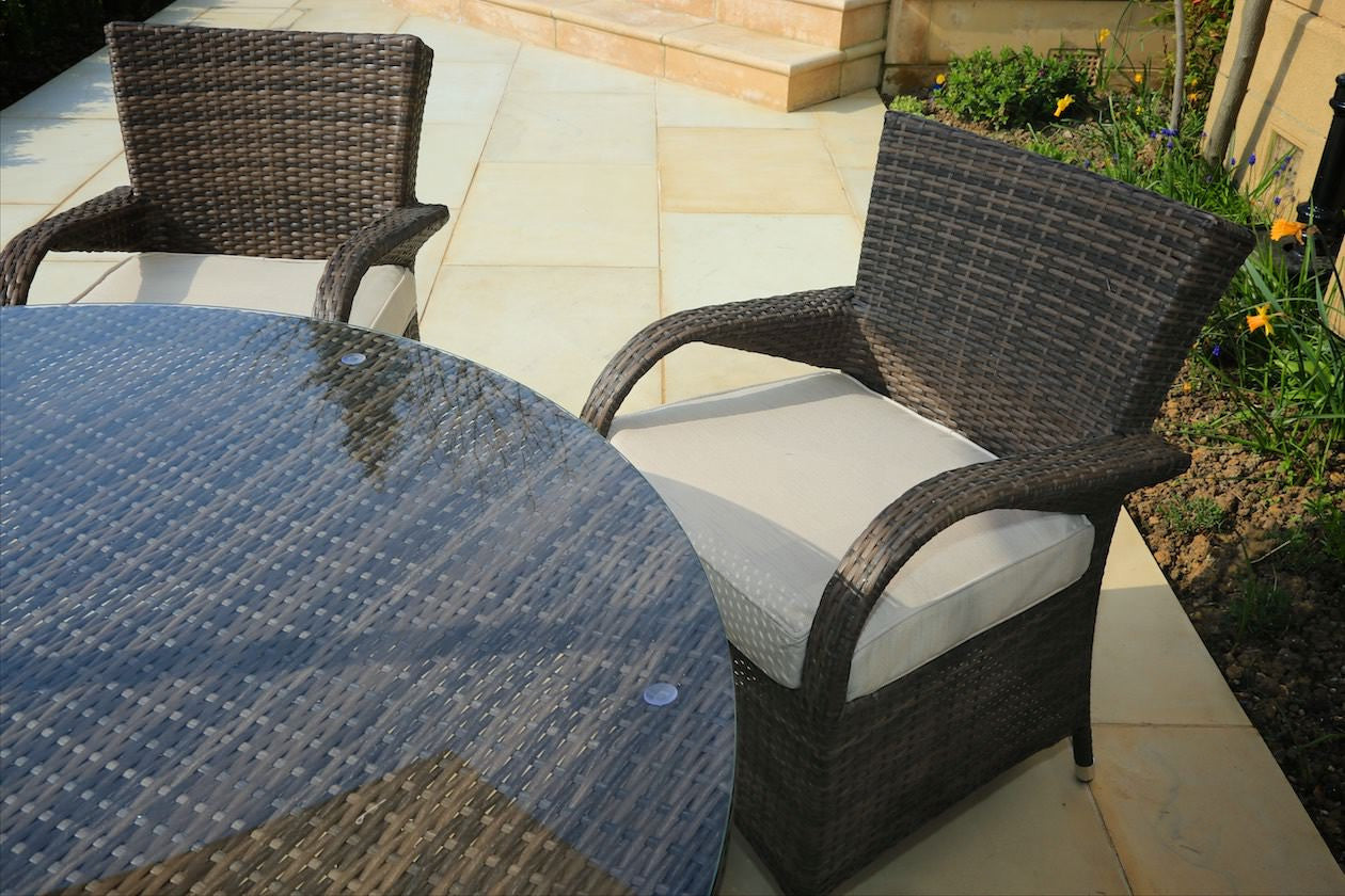 211" X 55" X 32" Brown 7Piece Outdoor Dining Set with Washed Cushion-3