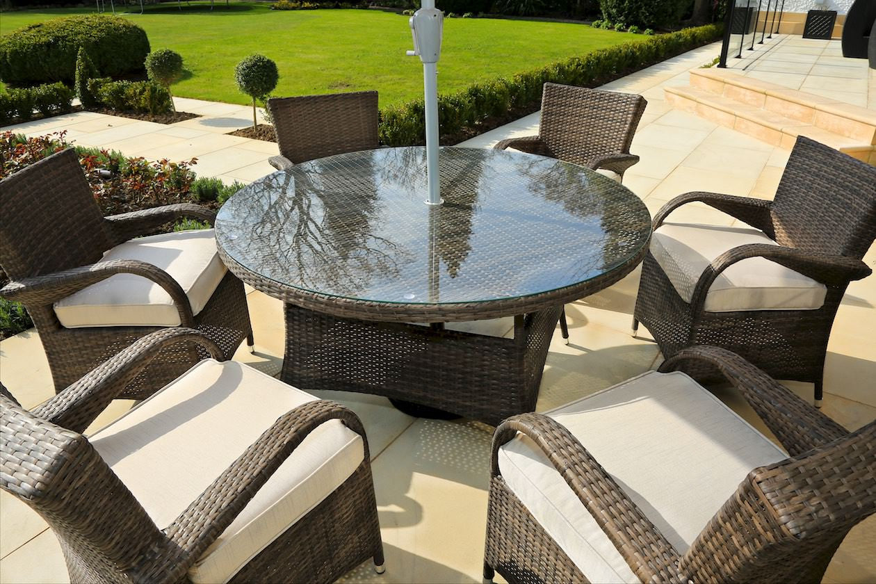 211" X 55" X 32" Brown 7Piece Outdoor Dining Set with Washed Cushion-2