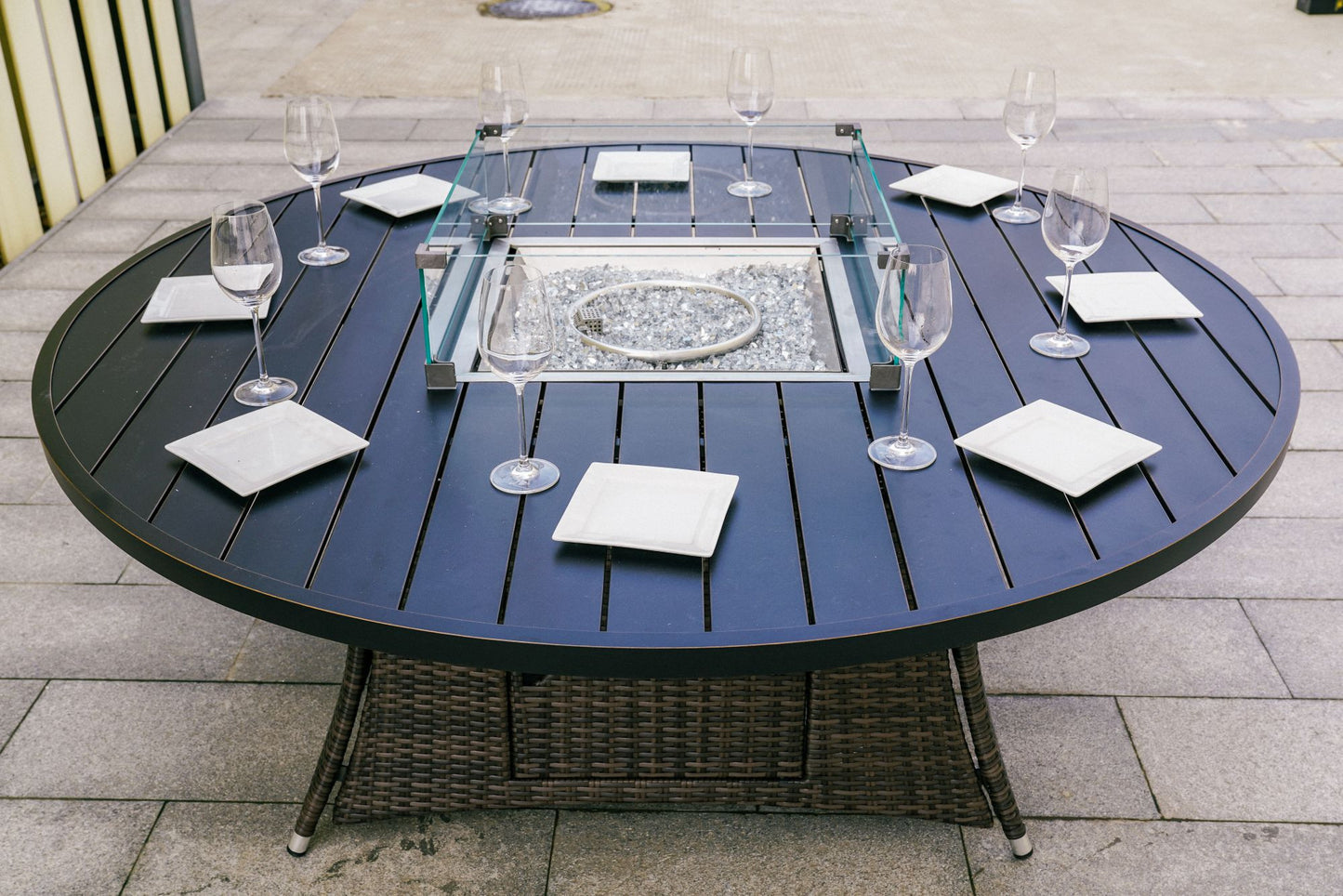 Brown Wicker Round Outdoor Fire Pit Dining Set With 8 Chairs-3