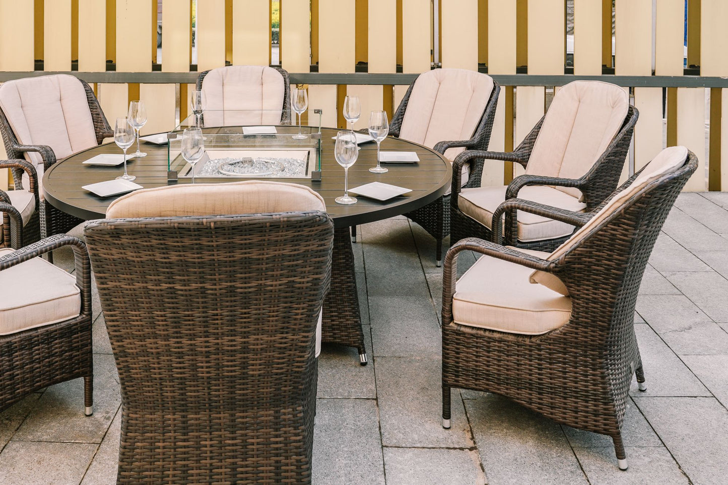 Brown Wicker Round Outdoor Fire Pit Dining Set With 8 Chairs-2