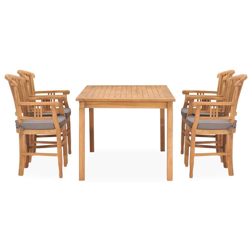 vidaXL Solid Teak Wood Garden Dining Set Chair 5/7 Piece with/without Cushion-13