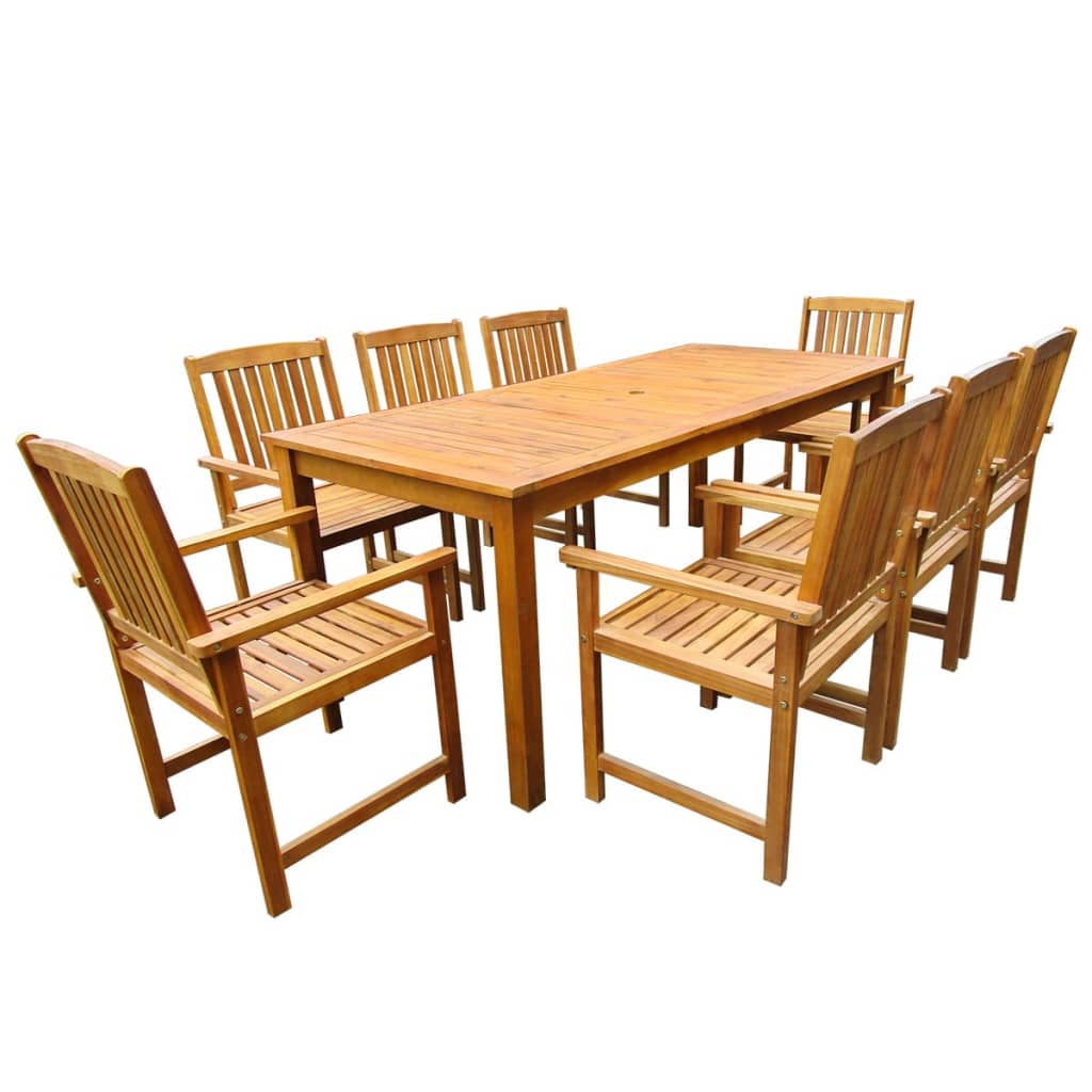 vidaXL Solid Acacia Wood Outdoor Dining Set 5/7/9 Piece Garden Brown/Gray-36