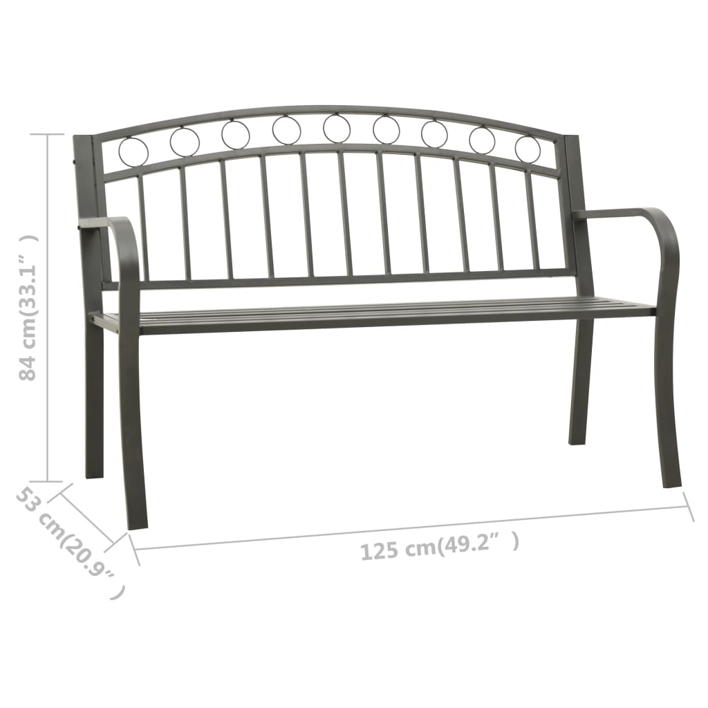 vidaXL Patio Bench 49.2" Steel Gray-5