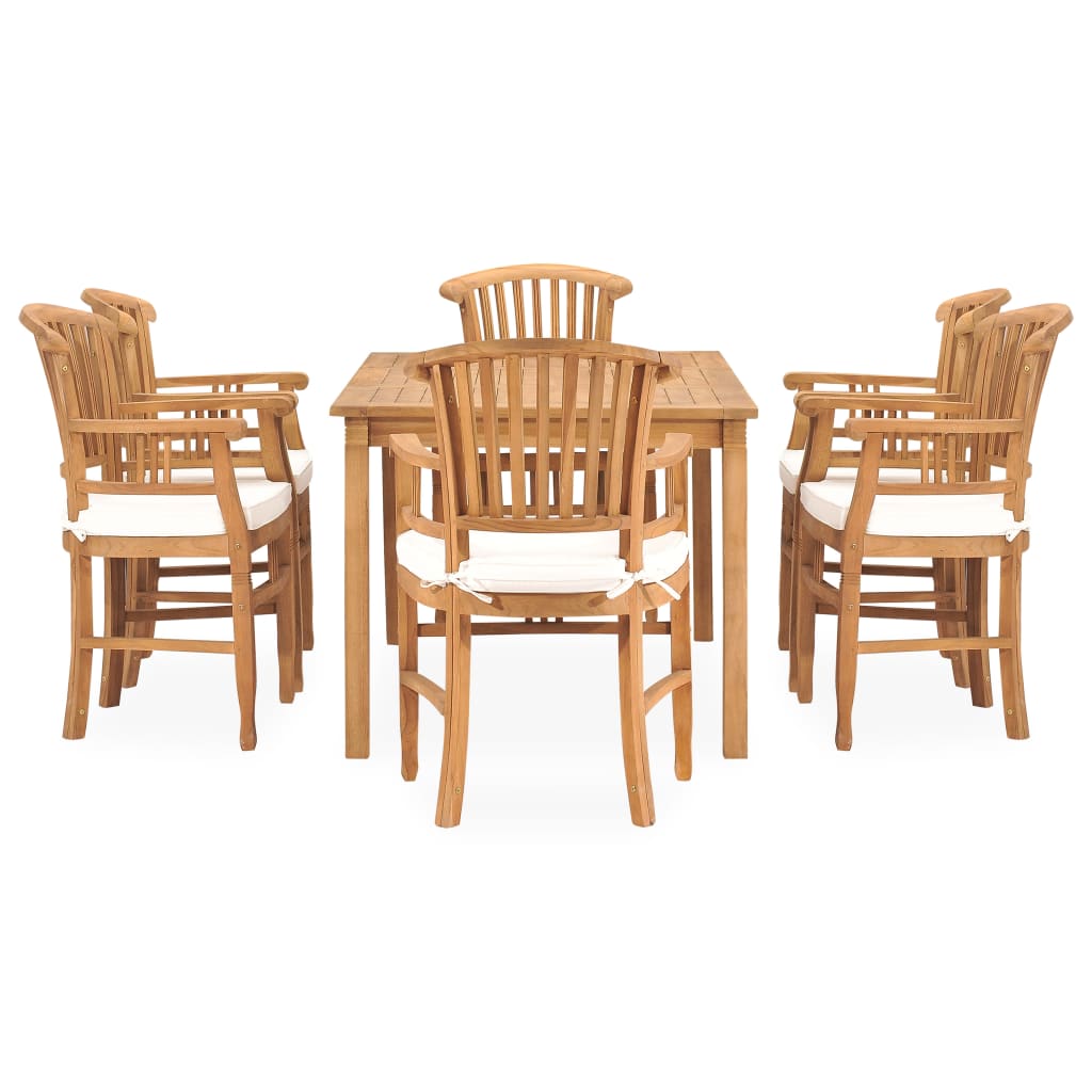 vidaXL Solid Teak Wood Garden Dining Set Chair 5/7 Piece with/without Cushion-18