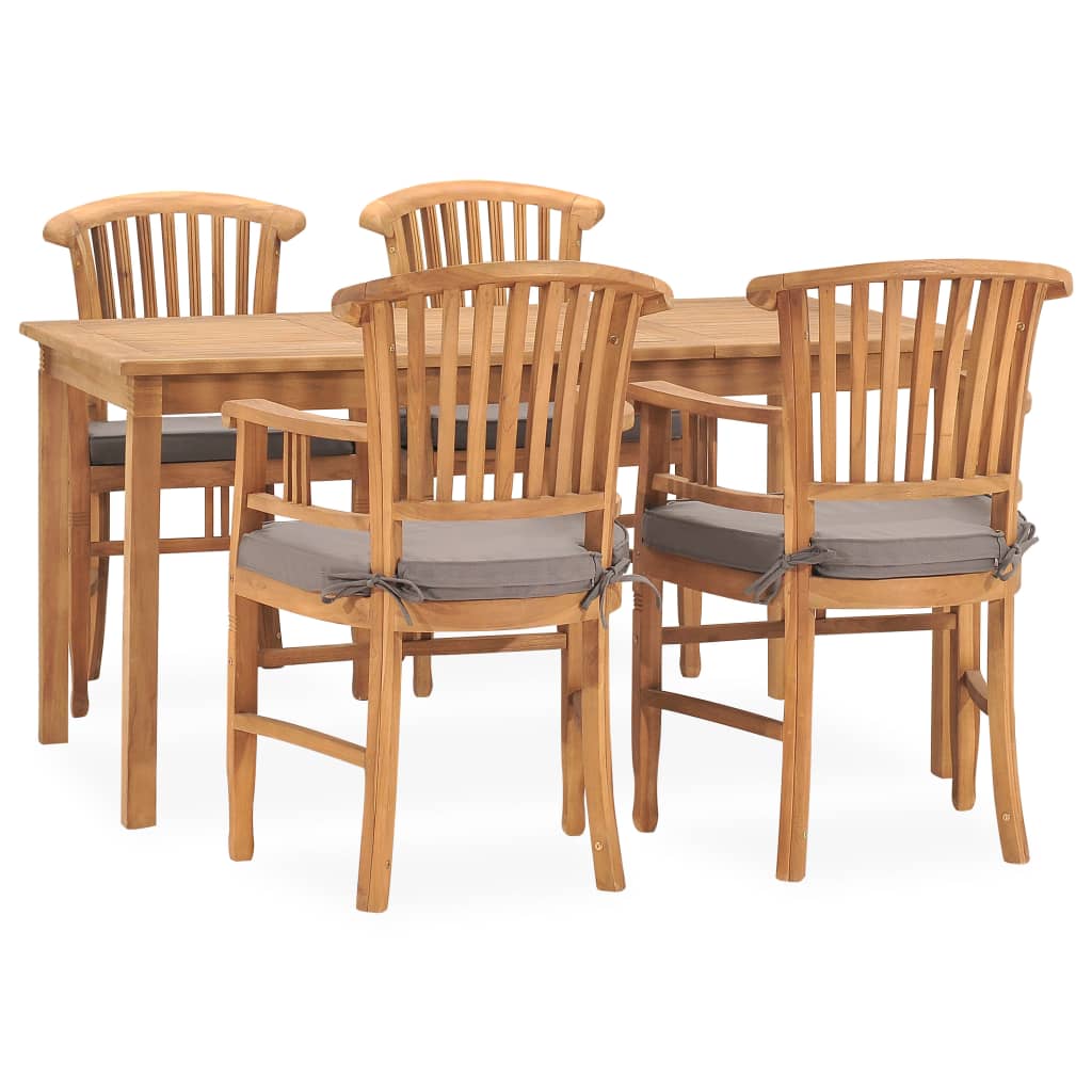 vidaXL Solid Teak Wood Garden Dining Set Chair 5/7 Piece with/without Cushion-15