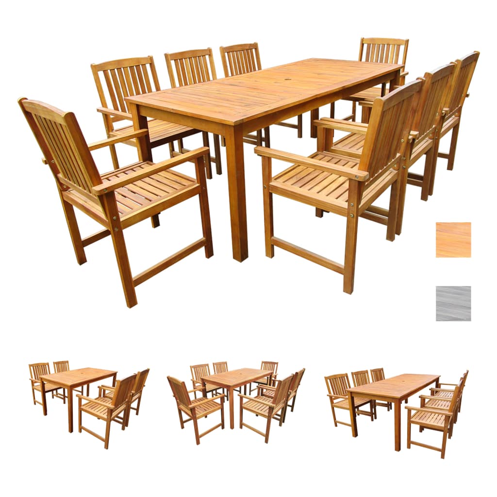 vidaXL Solid Acacia Wood Outdoor Dining Set 5/7/9 Piece Garden Brown/Gray-5