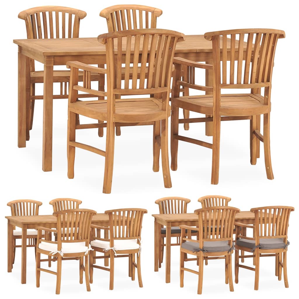 vidaXL Solid Teak Wood Garden Dining Set Chair 5/7 Piece with/without Cushion-8