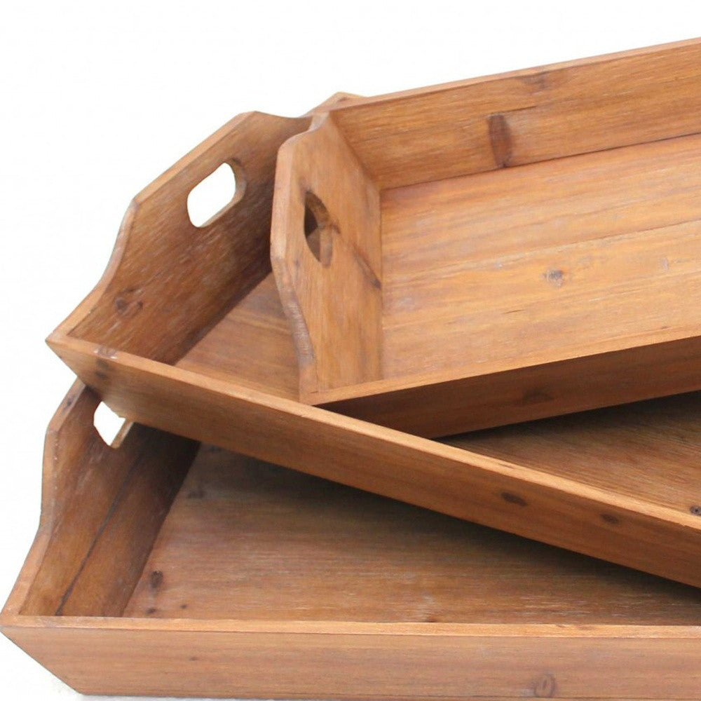 16.5 x 24.25 x 3.75 Brown Country Cottage Wooden - Serving Tray 3pcs