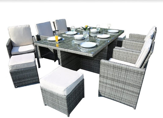 129" X 76" X 46" Gray 11Piece Outdoor Dining Set with Cushions-0