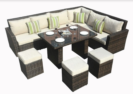 180.96" X 33.54" X 34.71" Brown 8Piece Outdoor Sectional Set with Cushions-0