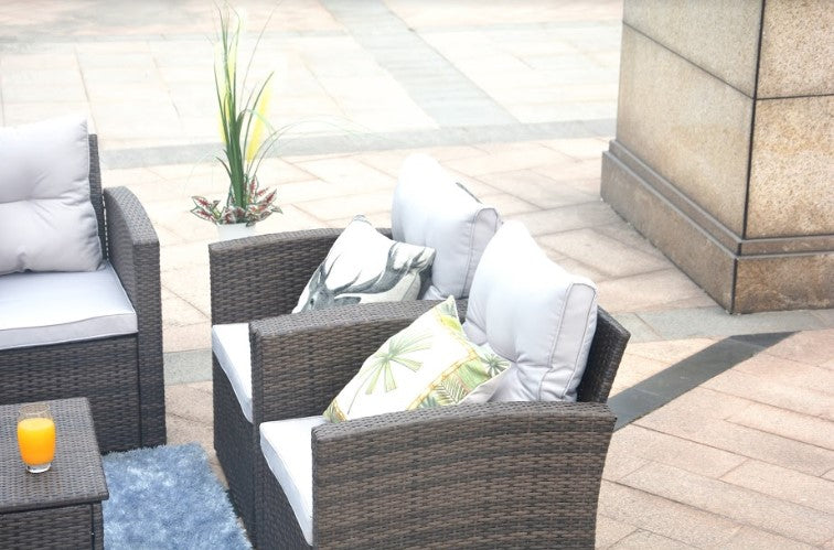 118.56" X 31.59" X 14.82" Brown 6-Piece Patio Conversation Set with Cushions and Storage Boxs-3