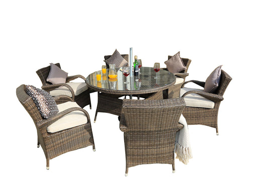 211" X 55" X 32" Brown 7Piece Outdoor Dining Set with Washed Cushion-0