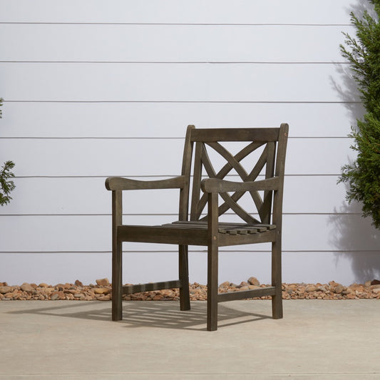 Distressed Patio Armchair with Decorative Back-0