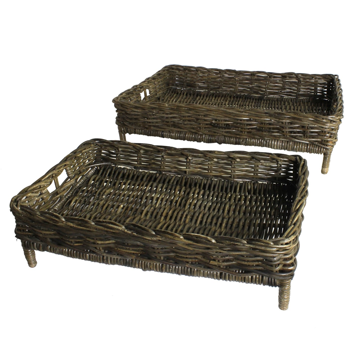 Set of Two Brown Rattan Trays