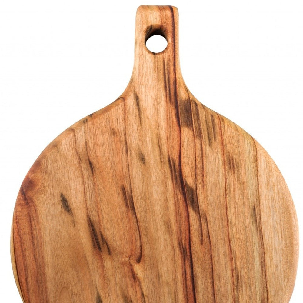 Natural Laurel Wood Anti Bacterial Round Pizza Paddle Board-3