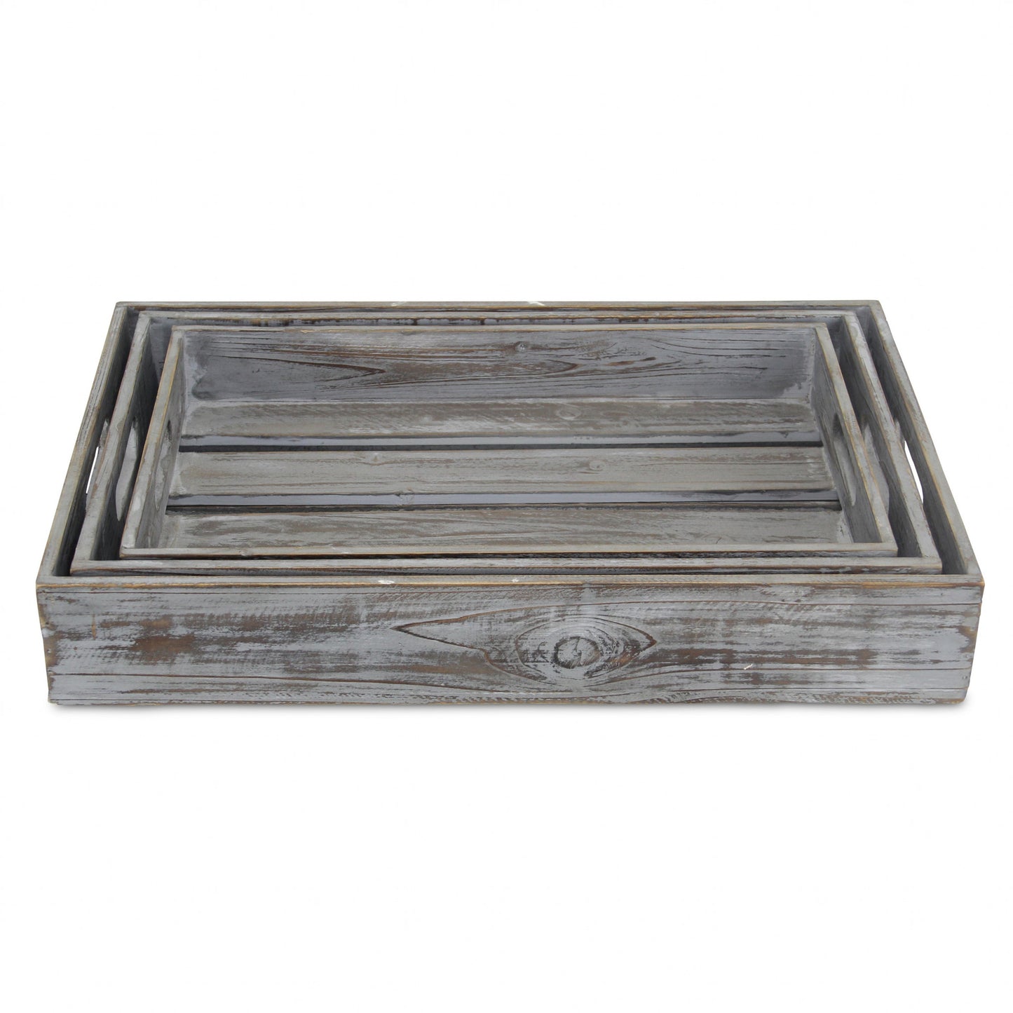 19" Gray Rectangular Wood Handmade Tray With Handles